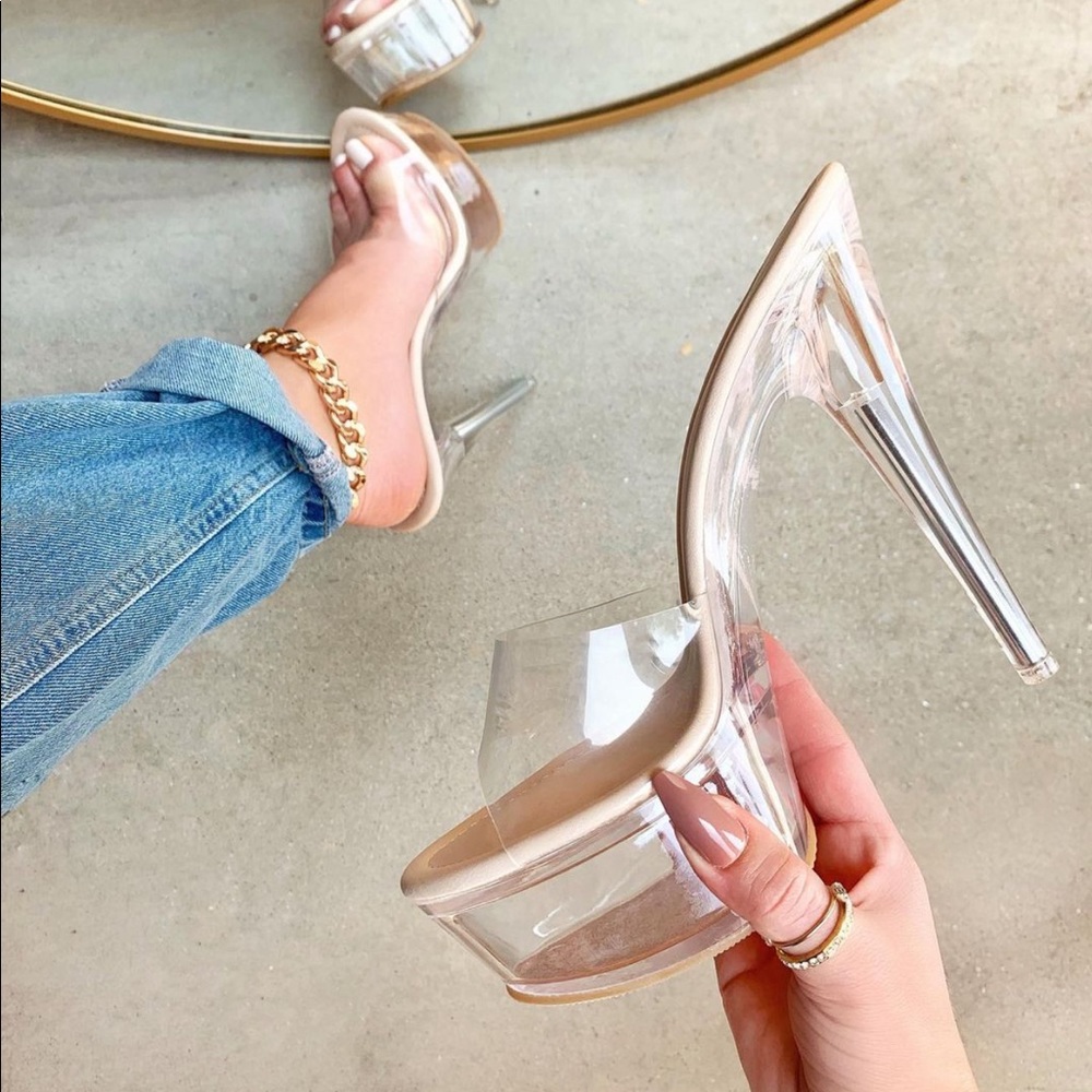 Nude Lucite Platform Heels
